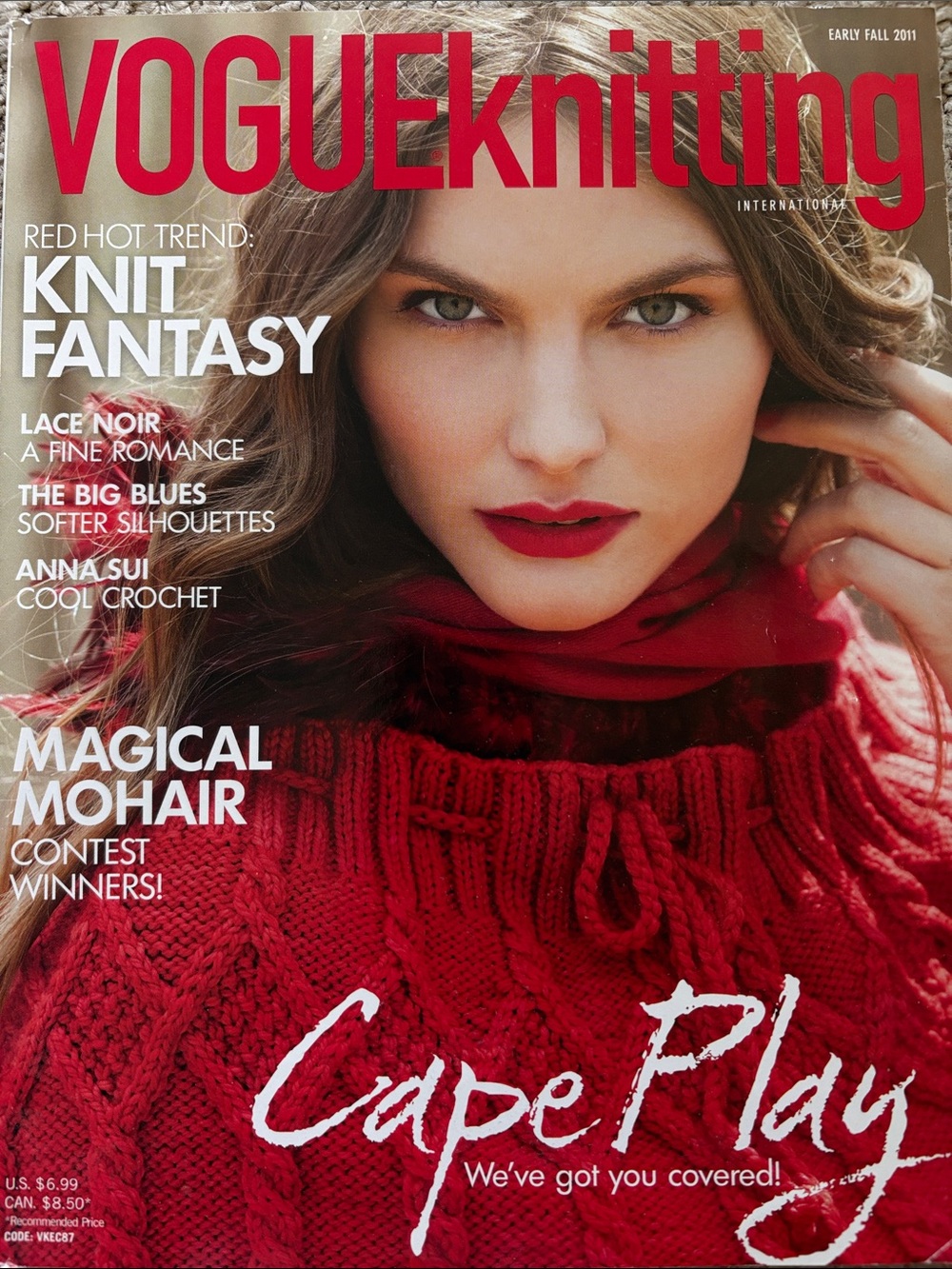 VOGUEknitting Red Cable-Knit Turtleneck Sweater